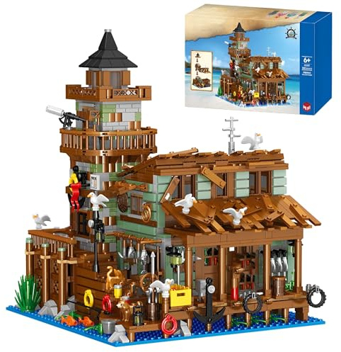 MirthMakers Fischerdorf-Lagerhaus-Bausatz – 1881 Teile Holzhaus-Mini-Bausatz, STEM-Architekturspielzeug, Dekoration für das Homeoffice, Geburtstagsgeschenk für Erwachsene und Kinder ab 6 Jahren