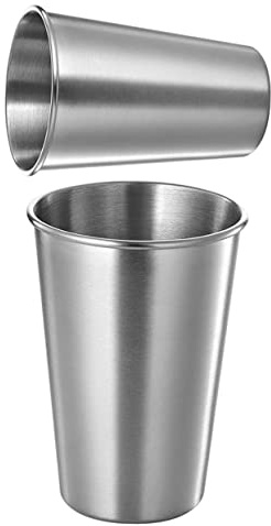 Gobelets en Acier Inoxydable 2 Pièces pour Bière Café Thé et Cocktails | Format sans Poignée, Finition Argentée Résistante à L’Usure, Adaptés Maison Bureau, Boissons Chaudes, Jus, Latte