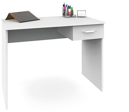 briebe Mesa Escritorio Ordenador Pequeña 75x90x50cm (Alto x Ancho x Profundo), 1 Cajón Almacenamiento, Oficina, Habitación Juvenil, Desk, Tocador, Prakt Blanco