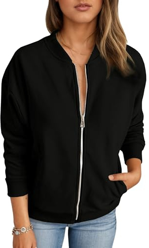 Timuspo Women Casual Black Jacket Long Sleeve Zip Up Gym Jackets Ladies Spring Autumn Loose Lightweight Outerwear with Pockets S
