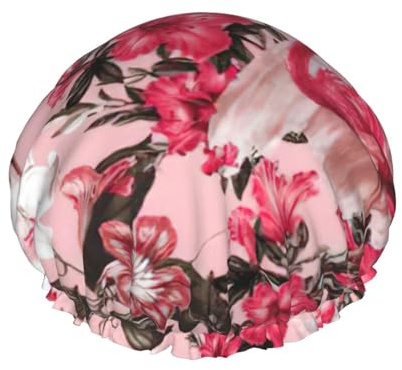 Weiche Duschhaube mit Flamingo-Blumendruck, für Damen und Herren, wiederverwendbar, leichter Hut und Badehaarkappe
