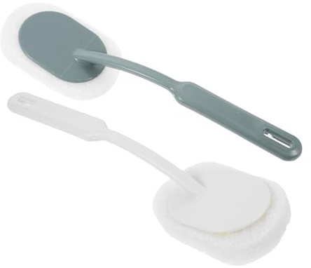 Healvian 2 Piezas Cepillo de Baño con Mango y Estropajo Reemplazable Escobilla WC Duradera para Limpieza Profunda de Inodoro Bañera y Colgante para Ahorrar Espacio Pack Gris Blanco