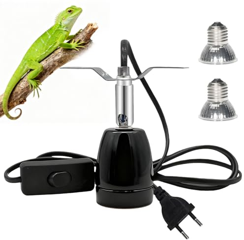 Portalámparas calefactora de cerámica, portalámparas E27, con 2 reptiles, lámpara de calor e interruptor, lámpara de calefacción para reptiles 50 W 75 W para acuario, terrario, tortuga, lagarto