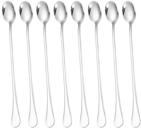 DOITOOL 8 cucchiai con manico lungo: cucchiaini da caffè in acciaio inossidabile per mescolare il tè freddo, il tè al latte, i cocktail, il caffè e le bevande fredde.
