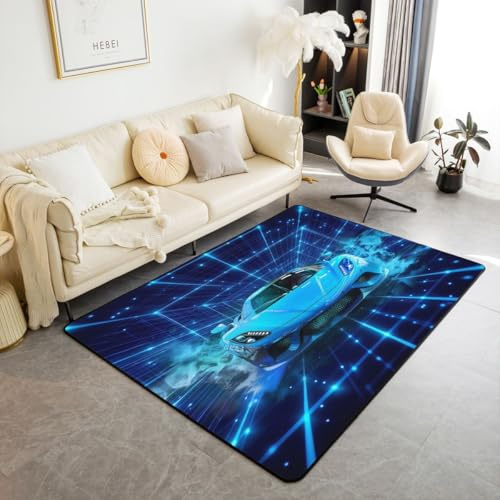 Homemissing Rennwagen Junge Teppich 100x150cm Kinder Sportwagen Blau Küchenteppich Modern Geometrie Modern Teppich Extreme Sport Thema Wohnzimmerteppich Super Weich