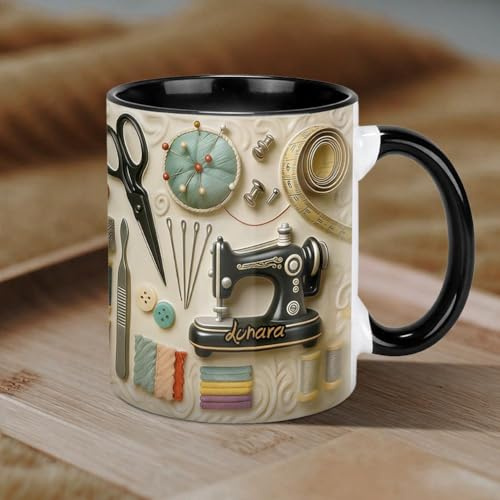 Taza de costura personalizada, taza de café de cerámica de 325 ml para entusiastas del acolchado, regalo creativo