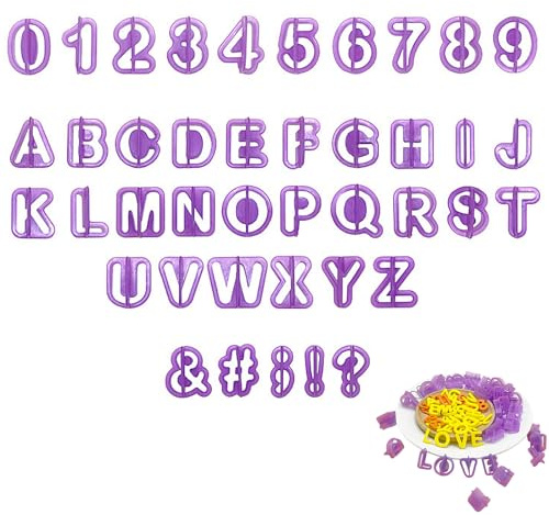 40 Pcs Fondant Letter Cutters, Alphabet, Punctuation & Number Set Cookie Cutters Shortbread Mould, Biscuit Decorating Kit, Cookie Cake Accessories - for Baking, Crafting, Cakes Decorating, Etc.