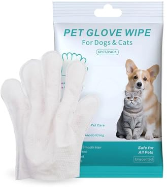 SEGXN 6 Pcs Pet Cleaning Gloves for Dogs and Cats, Gentle Hypoallergenic Lick Disposable Grooming Wipes，for Full Body, Eyes, Ears, Hip & Paws Care(Cleaning Gloves)