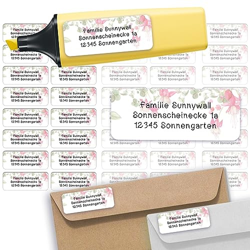 Adressaufkleber Pattern Flowers Absenderetiketten personalisiert 110 Stück | Etiketten mit Wunschadresse Namensaufkleber Schule Adresslabel Ordner Büro Alltag klar bedruckt selbstklebend