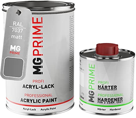 MG PRIME RAL 7037 Staubgrau/Dusty grey matt Acryl-Lack 1,5 Liter / 1500 ml Dose inkl. Härter