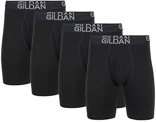 Gildan herr bomull stretch långa ben boxershorts (förpackning med 4), Svart sot (4-pack, långt ben), XXL