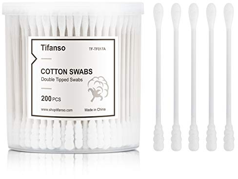 tifanso 200 Count Cotton Swabs, Natural Double Tipped Cotton Buds, Cruelty-Free Ear Swabs, Chlorine-Free Hypoallergenic(White)