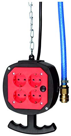 bauCompany24 Hängeverteiler E: Schuko 230V / A: 4 x Schuko-Dose 230V, Rot, mit Druckluft