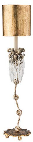 Table Lamp - Hand Painted - Cut Glass Crystals - Gold Painted Shade - Beige Patina & Gold - LED E14 60W Bulb