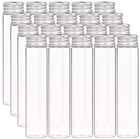 BENECREAT 20Pcs 25ml Versiegelte Glasflasche Mit Schraubverschluss Aus Aluminium Klare Flüssigkeitsprobe Fläschchen Für Geschenk Hochzeitsbevorzugungen Dekorationen