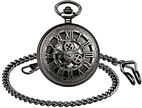 SUPBRO Damen Herren Taschenuhr Römische Loch Ziffern Analog Mechanische Kettenuhr Uhr Pocket Watch mit Kette Pullover Kette