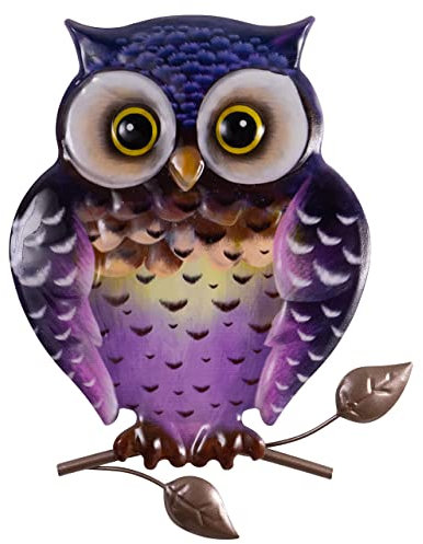 CIM Decorazione da parete in metallo, motivo gufo, 25 cm, decorazione da parete 3D, con pratico fissaggio a parete, scultura vivace da parete, idea regalo