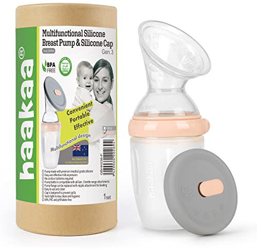 Haakaa | SET Recolector de leche desmontable 250ml y Tapa de silicona | Color melocotón. Recoge por succión natural, la leche del otro pecho que se perdería en el disco de lactancia, fácil de usar.