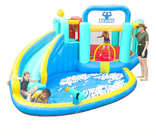 CUTTE Château Gonflable de Boxe avec Gonfleur 450W, Château Gonflable de Couronne de Trampoline pour Enfants, Lit de Saut Toboggan Intérieur et Extérieur pour Enfants