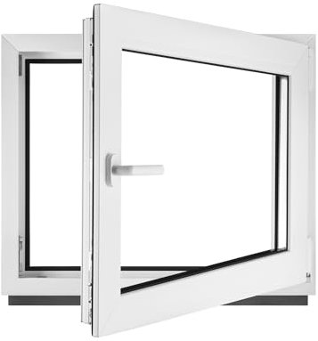 Fenster Kellerfenster Kunststofffenster Kunstoff weiß BxH 75 x 55 cm DIN Rechts - ALLE GRÖßEN - 3 fach Verglasung BxH 750 x 550 mm - Funktion Dreh-Kipp - BauPlaza