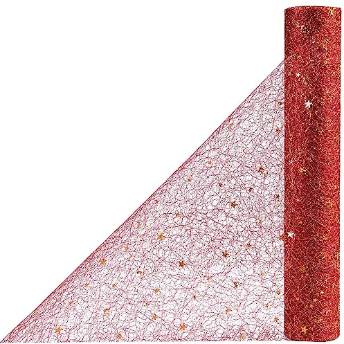 OSVINO Tischläufer Rot 30 cm x 10 m Mit Pailletten Deko Weihnachten Tischdeko Geburtstag Tischdecke Papierrolle Tischband Deko Taufe für Deko Hochzeit Esstisch Wohnzimmer Party Urlaub Handwerk