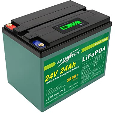 AFTERTECH 24v 24Ah LIFEPO4 PACCO BATTERIA RICARICABILE LITIO FERRO FOSFATO PILA 3000+ CICLI PROFONDI 25,6v 614wh
