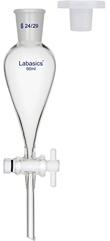 Labasics Vidrio Borosilicato 60 ml Embudo Separador Cónico de Pared Pesada con Juntas 24/29 y Llave de Paso de PTFE