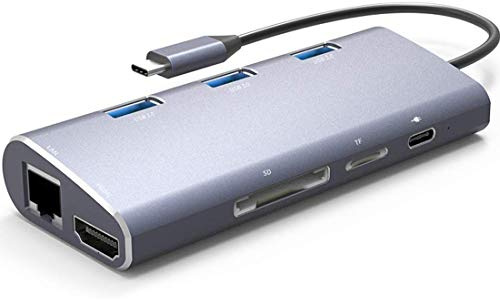 Hub USB C, adaptador de concentrador múltiple tipo C 8 en 1 con HDMI 4K, red Gigabit Ethernet, USB 3.0, lector de tarjetas SD/TF, puerto de carga Pd para Mac Pro/Mini, otros portátiles tipo C