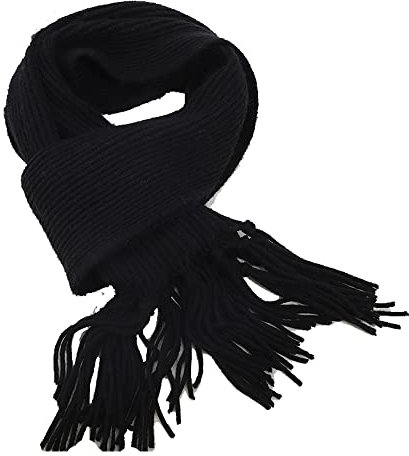 DNLKWGO Grobstrick Schal Winter Dicke Schals Handfransen Schleife Strickschal für Damen Herren, Schwarz, Einheitsgröße