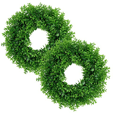 U'Artlines 2Pack 17 Front Door Wreaths Artificial Spring Summer Greenery Hanging Garland for Home Wedding Wall Window Decoration (17'' Boxwood,2)