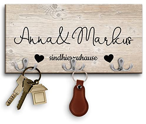 Love Faith - Paar-Schlüsselbrett, individueller Schlüsselhalter mit Name und Spruch, personalisiertes Schlüsselboard aus Holz, Schlüssel aufbewahrung