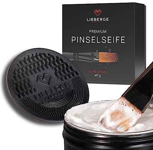 LIEBERGE Premium Pinselseife 40g + hochwertige Pinsel Reinigungsmatte – Veganer Pinselreiniger Acrylfarbe, Aquarellfarbe UVM. (40g)