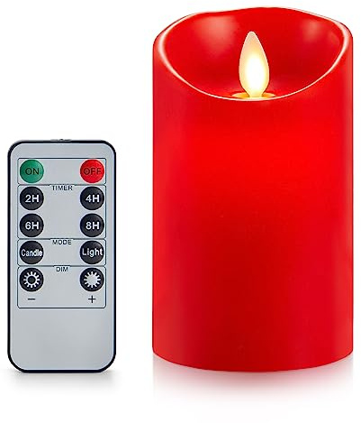 Koelaa LED Kerzen, Rote Flammenlose Kerze, Batteriebetrieben Kerzen, LED Kerzen mit Timerfunktion und Fernbedienung, Batteriebetriebene LED Echtwachskerzen, für Party, Weihnachtsdekoration-7.5 * 15cm