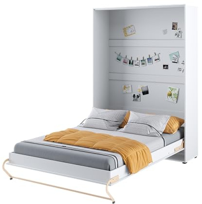 Homlando Lenart Schrankbett - Wandbett Concept Pro CP01 140x200 cm - Schrankklappbett Vertikal - Schrank mit integriertem Klappbett - Funktionsbett (Weiß Matt/Weiß Glanz)