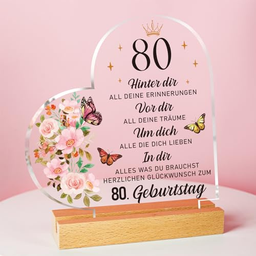 Geschenke zum 80 Geburtstag Frau, Acryl-Plakette Mit Inspirierender Gravur | 80 Geburtstag Frau, 80. Geburtstag für Mama Mutter, Freunde, Ehemann, Ehefrau, 80. Geburtstag Geschenkideen