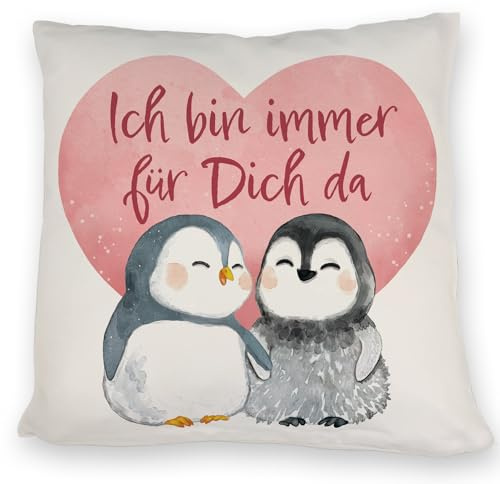 speecheese Pinguin Paar Kissen mit Spruch Ich Bin Immer für Dich da für Partner Mama Liebe Zusammenhalt Valentinstag Freundschaft aus