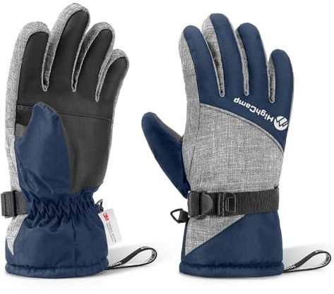 HIGHCAMP Kids Waterproof Winter Gloves 3M Thinsulate with Reflector for Boys Girls Snow Ski Riding Navy,M(6-8Y)