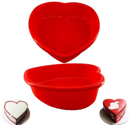 nuumee 2pcs Silicone Heart Shaped Cake Tin, 7 Inch Love Heart Cake Moulds, Cake Baking Pan Non-Stick Quick Release Suitable Baking Tray for Muffins Puddings Bread