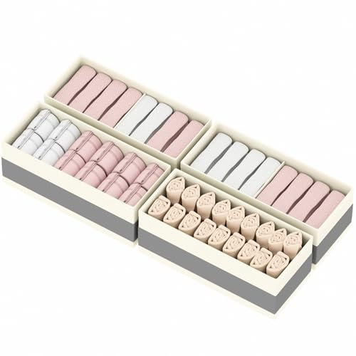 VERONLY 4 Stück Organizer Schublade Unterwäsche Pax - Faltbare Kleiderschrank Organizer Stoff Mit Grundplatten für Unterwäsche, Socken, Krawatten, Schal, Handtuch