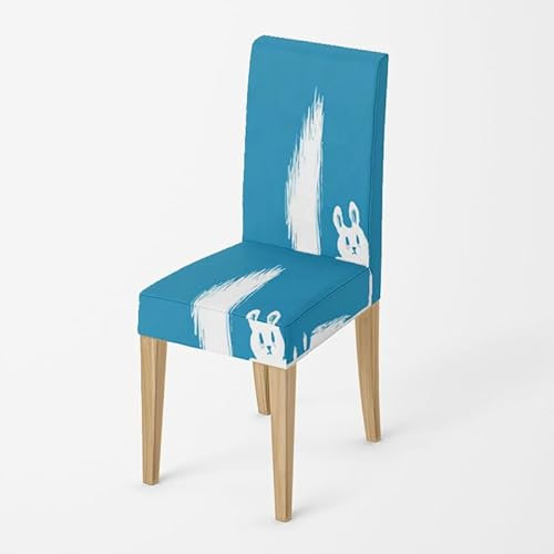 Stuhlhussen Blaue Weiße Kaninchen Stuhlbezug Stretch Removable Stuhlhussen 6er Set Universal Stuhlhussen Schwingstühle Chair Covers für Hotel Hochzeit Bankett Küche Restaurant Party