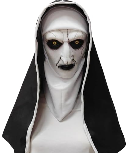 Läskig cosplay-mask, latex nunna skräckmask med huvudduk, läskig nunmask, halloweenkostym, mask, läskig mask för halloween, karneval, cosplay, kostym, tillbehör