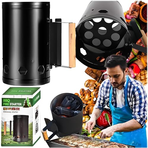 Pullmer Anzündkamin, Grillkohleanzünder, Anzündkamin, Grill Starter Kamin, Anzündhilfe für Holzkohle, holzkohle anzünder, aus Stahl (Black)