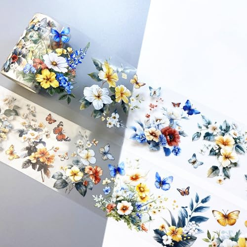DiiWmme Washi Tape PET Transparent Blumen Sticker selbstklebend Scrapbook Zubehör journaling zubehör Sticker Rolle für Scrapbook Stickers Bullet Journal Fotoalbum Dekoration (Sanfte Brise)