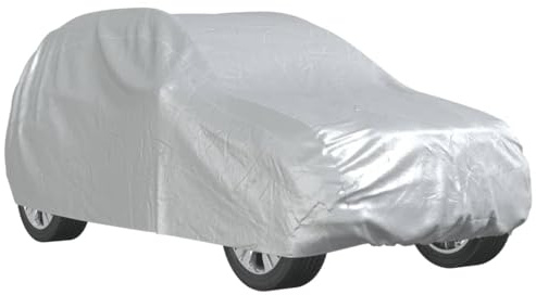 vidaXL Autoabdeckung, Abdeckplane mit Schnallenriemen, Vollgarage für SUV, Ganzgarage Autogarage Autoplane Schutzhülle, Silbern L PEVA