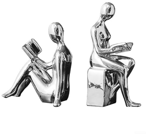 Zilimontt Stilvolle abstrakte Figuren-Buchstütze für Büro, Arbeitszimmer, weißes Stein-Design, kreative Heimdekoration, elegante Figur, Buchstütze für modernes Heimbüro