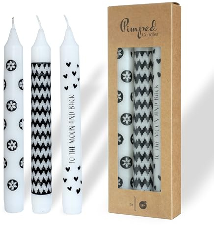 Comforder Kronljus med Motiv 3-pack, 20 cm, 7 h Brinntid (Måne, Vit, Svart)