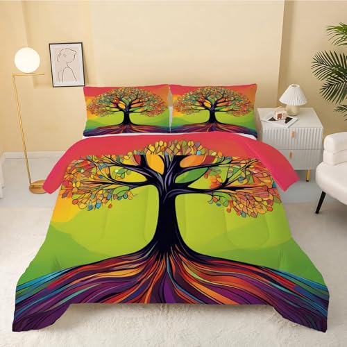 Bettdecke 135x200 bunt, Baum Bettdecke Ohne Bezug, 4 Jahreszeiten Bettdecken 135 x 200 Wende 240GSM, Warme Weiche Ganzjahresdecke Kinderbettdecke Steppdecke 135x200 mit 1 Kissenbezug 80x80cm