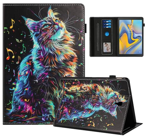 Rostsant Coque pour Samsung Galaxy Tab A 10,5 2018 Impression Graphique Housse en Tablette Cuir PU Protection pour Samsung Galaxy Tab A 10,5 Pouces 2018 SMT590/T595/T597 Chat en Note de Musique