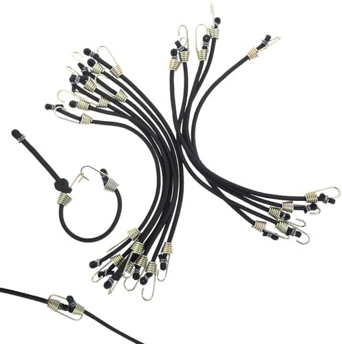 cobee 12 Stück Spanngummi mit Haken, 25cm Gepäckspanner Expander mit Haken Mini Gummi Spanngurte Gummi Spannseil Kurz Gummibänder mit Hake für Gepäck Fracht Transport Camps Sonnensegel(Schwarz)