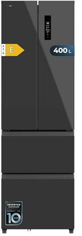 Cecotec Frigorífico Puerta Francesa De 400 L Bolero Coolmarket Combi F2D 400 Grey Glass E. Frigorífico De 4 Puertas Con Sistema Nofrost, Distribución Multi Airflow Y Alarmas De Temperatura